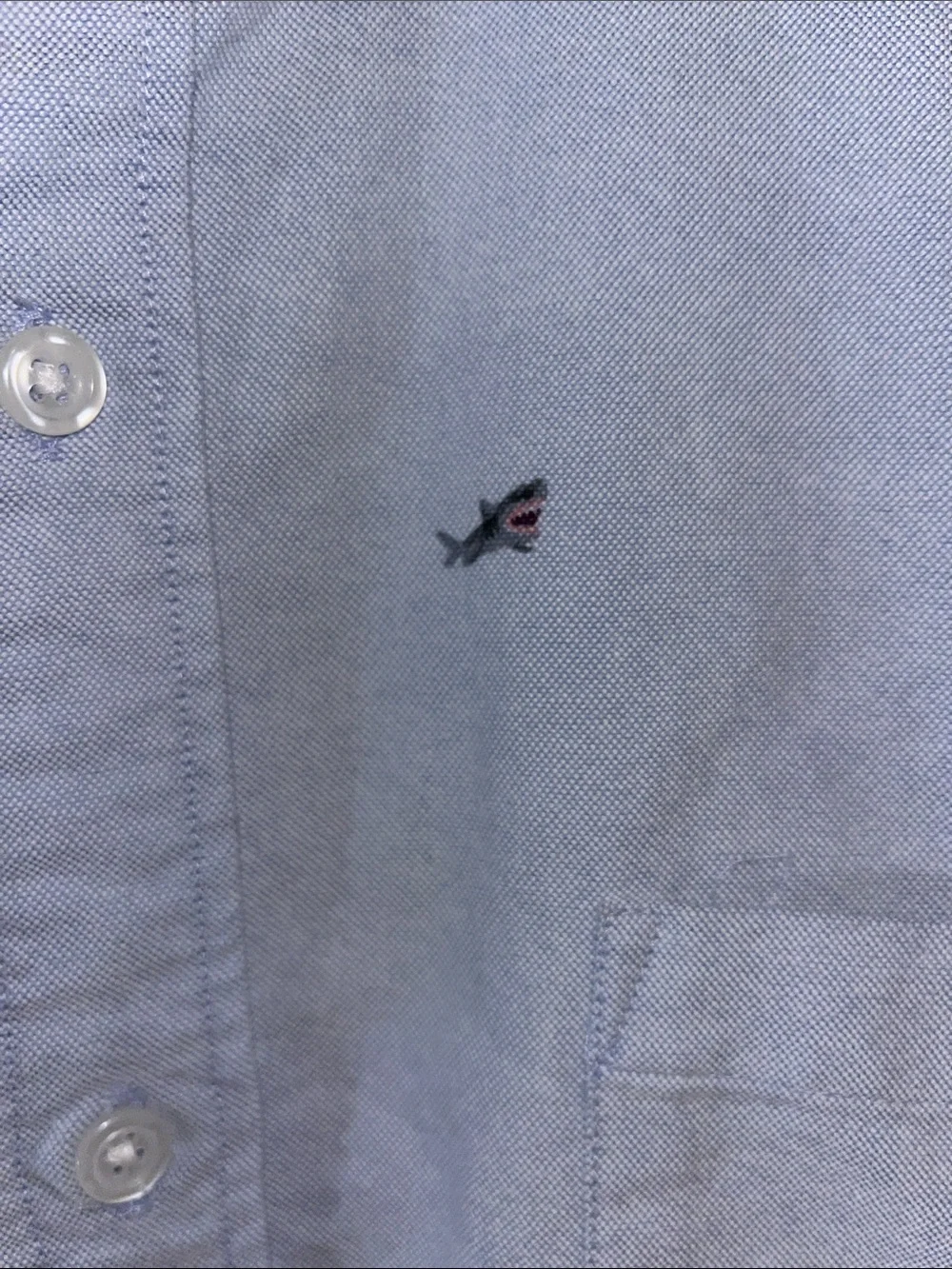 J. Crew Flex Chambray Blue Great White Shark Sharknato Print SS Shirt L